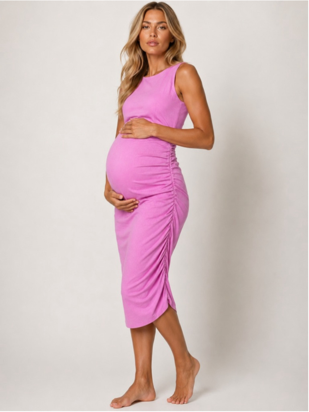 Sara‎ Campbell Maternity Linen Dress Ruch Designer Cocktail Wedding Guest Preppy